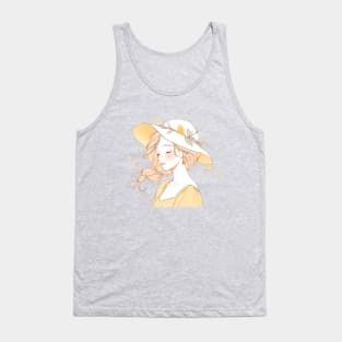 Minimalist line art pretty girl in yellow Tank Top